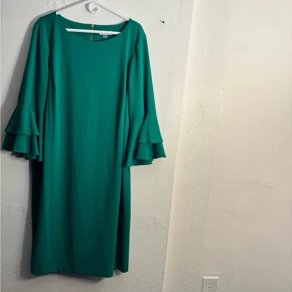 green emerald velvet dress Calvin Klein Women's Short Sleeve A-Line Midi Dress with Belt, Meadow at  Amazon Women's Clothing store
